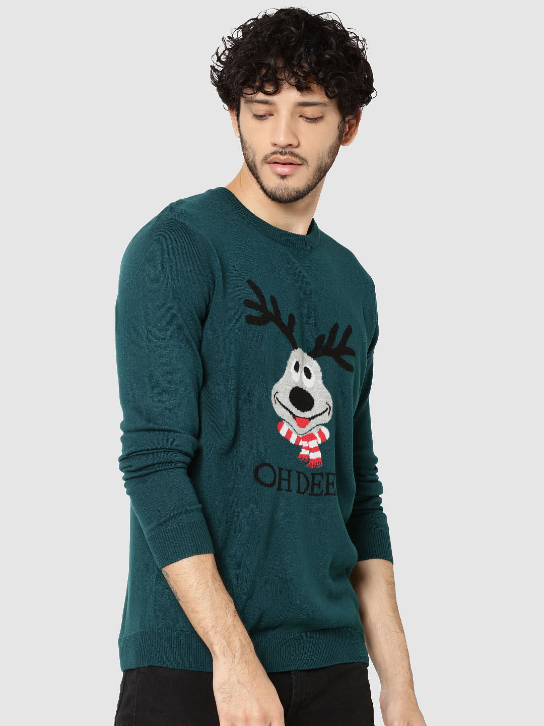 Green Deer Print Sweater