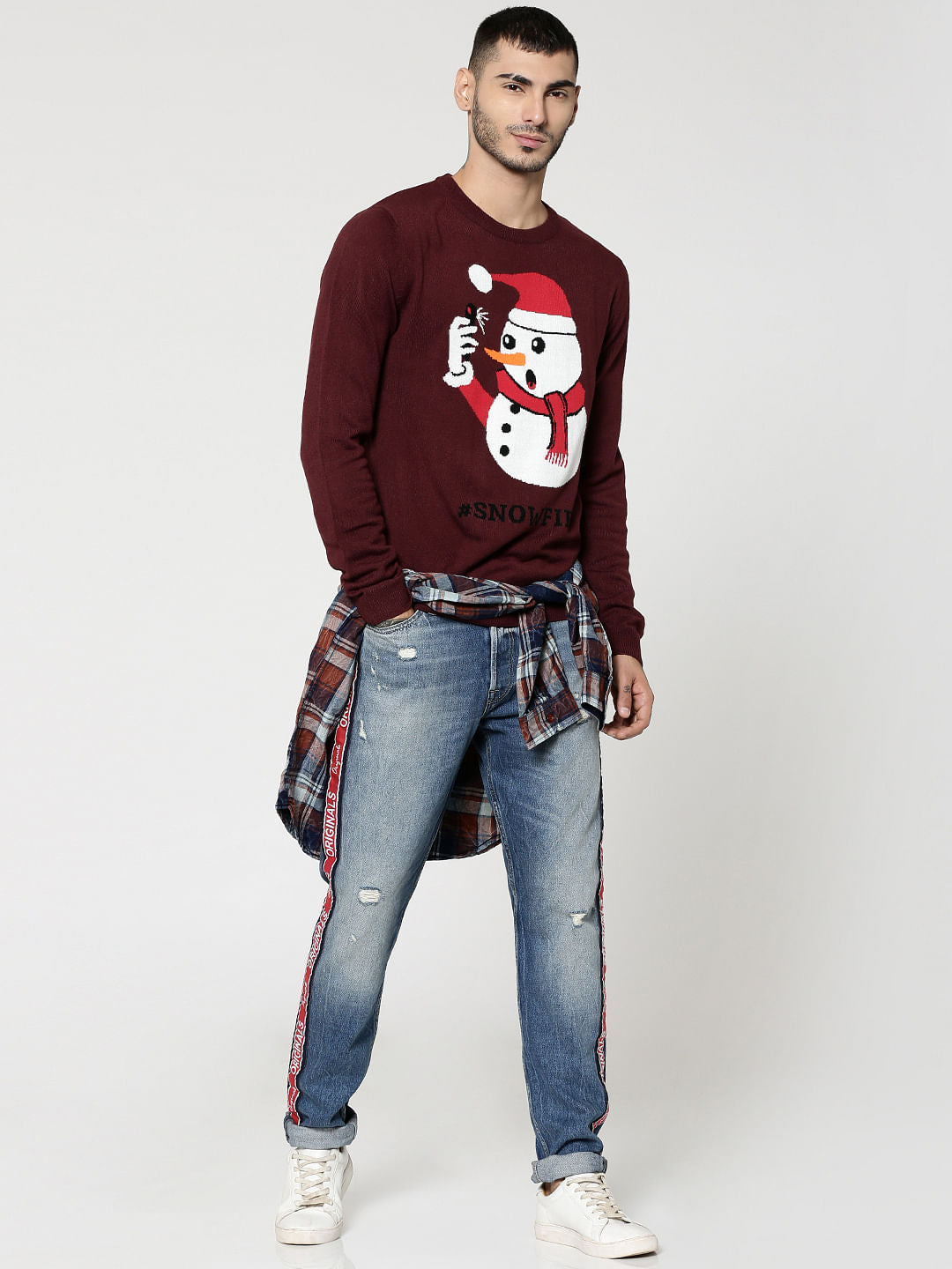 Burgundy Snowman Print Sweater