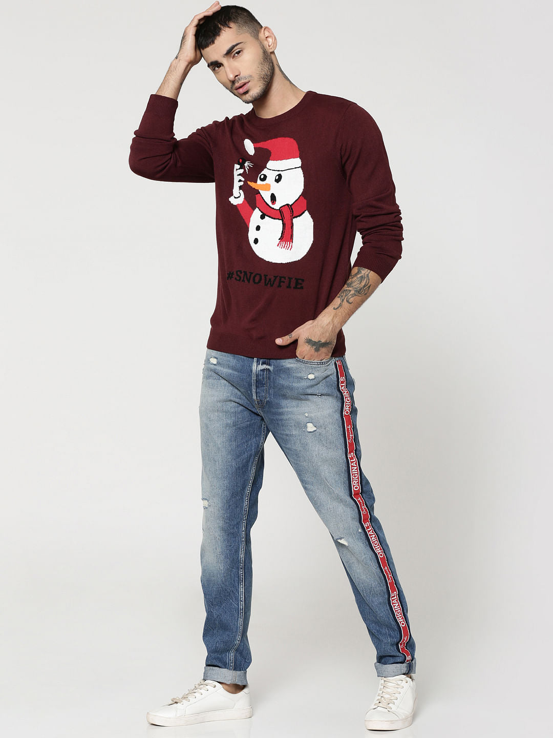 Burgundy Snowman Print Sweater