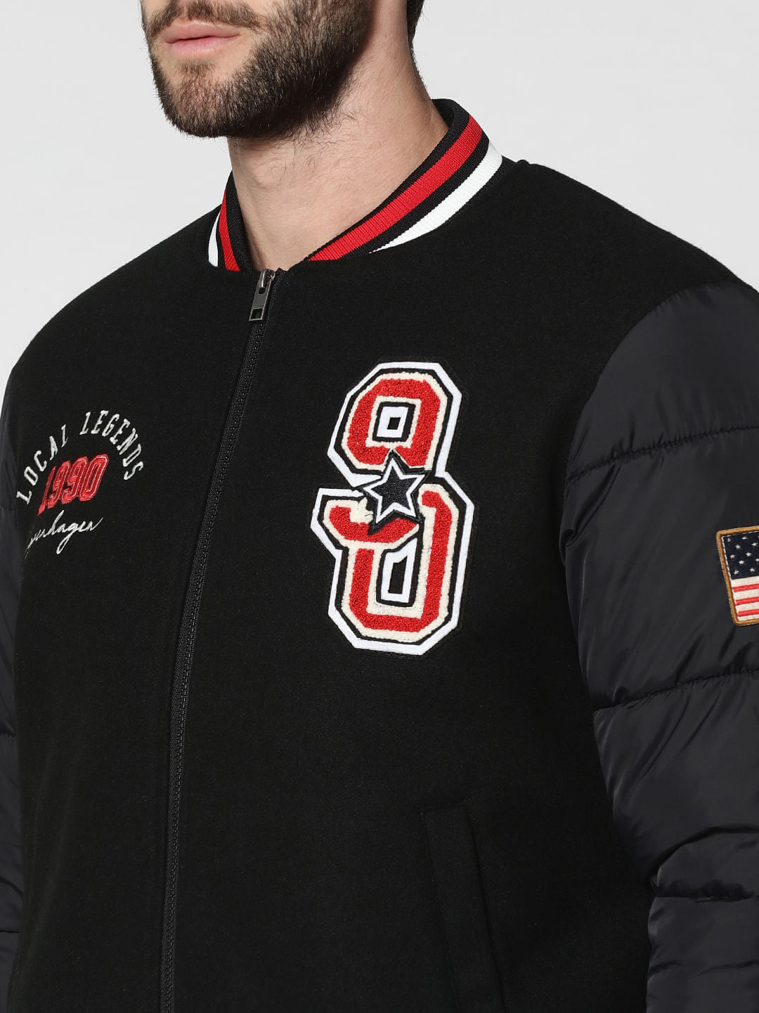 Black Graphic Print Bomber Jacket