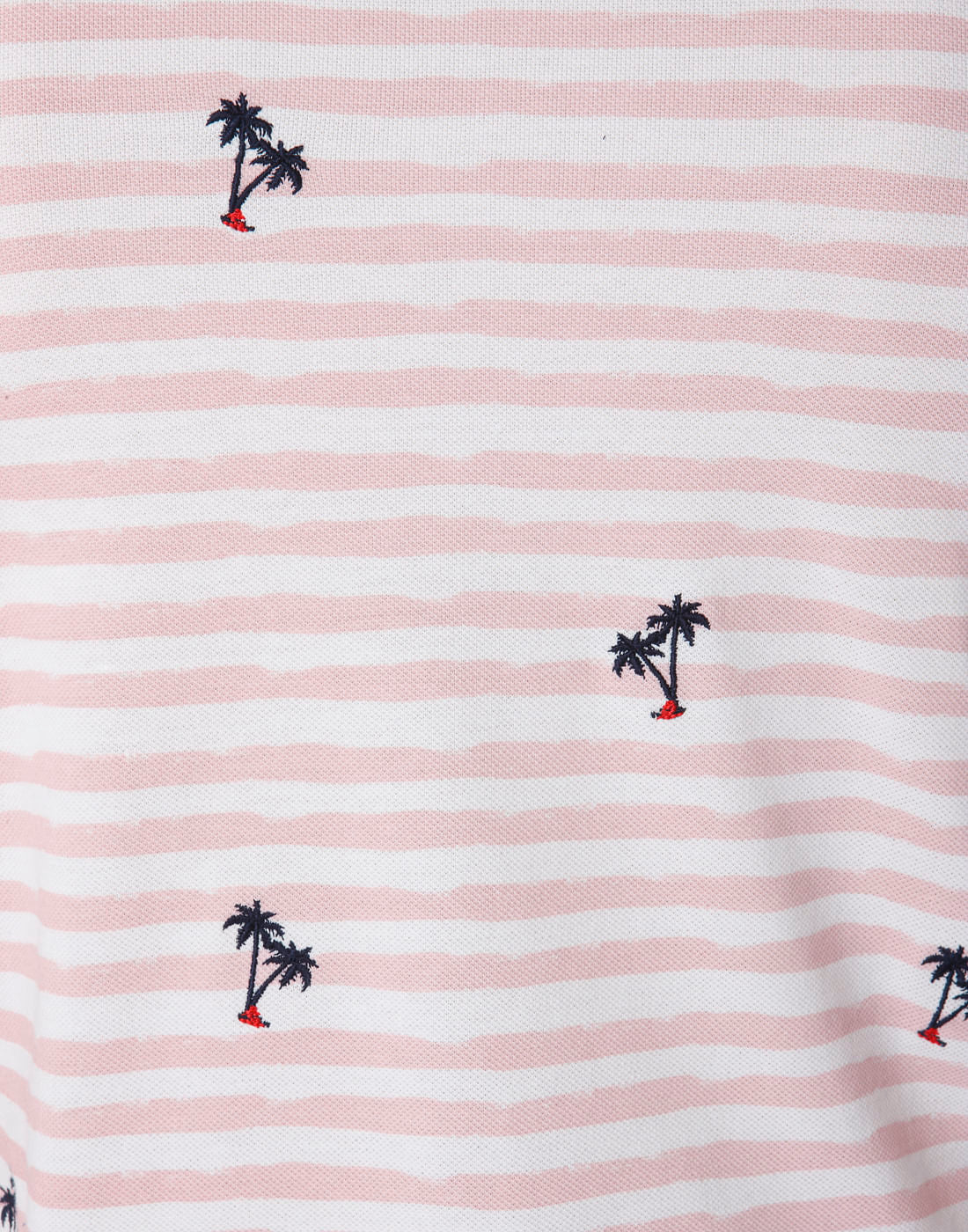 Pink Striped Palm Print Polo T-Shirt