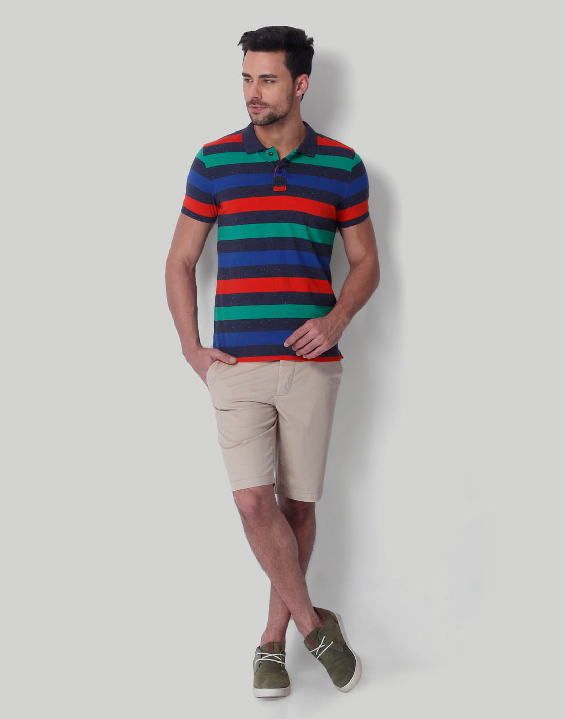 Multi-Colored Striped Polo T-Shirt