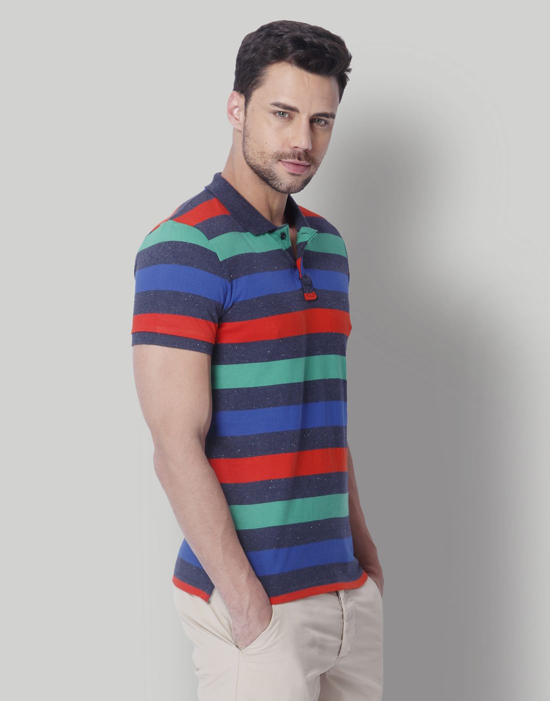 Multi-Colored Striped Polo T-Shirt