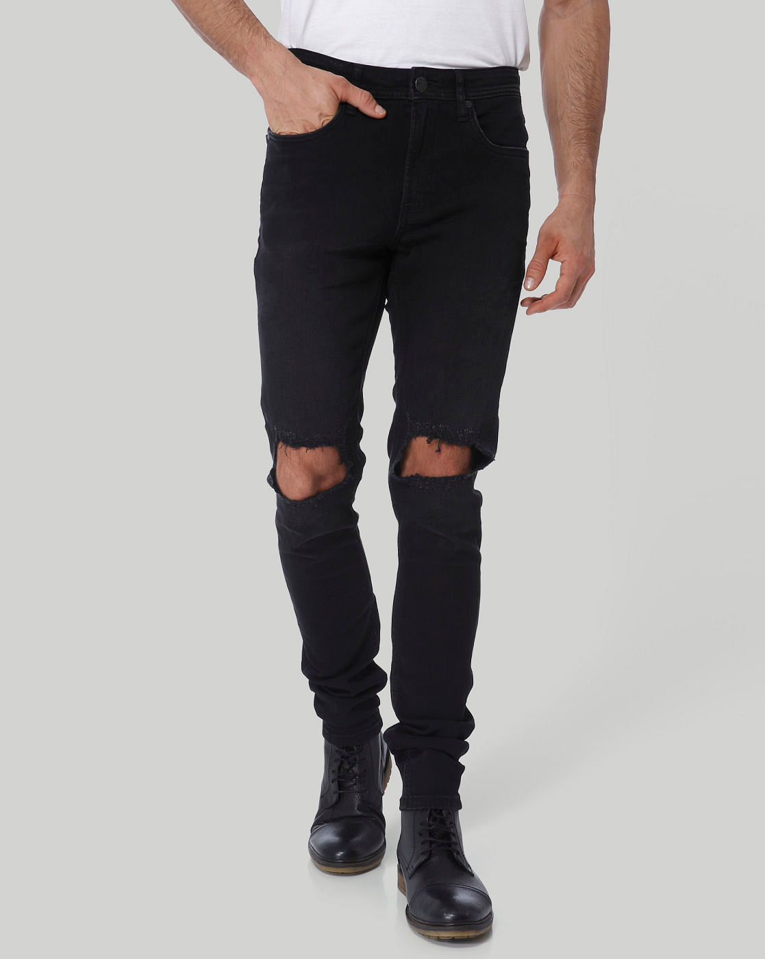 Black Super Distressed Low Rise Skinny Fit Jeans