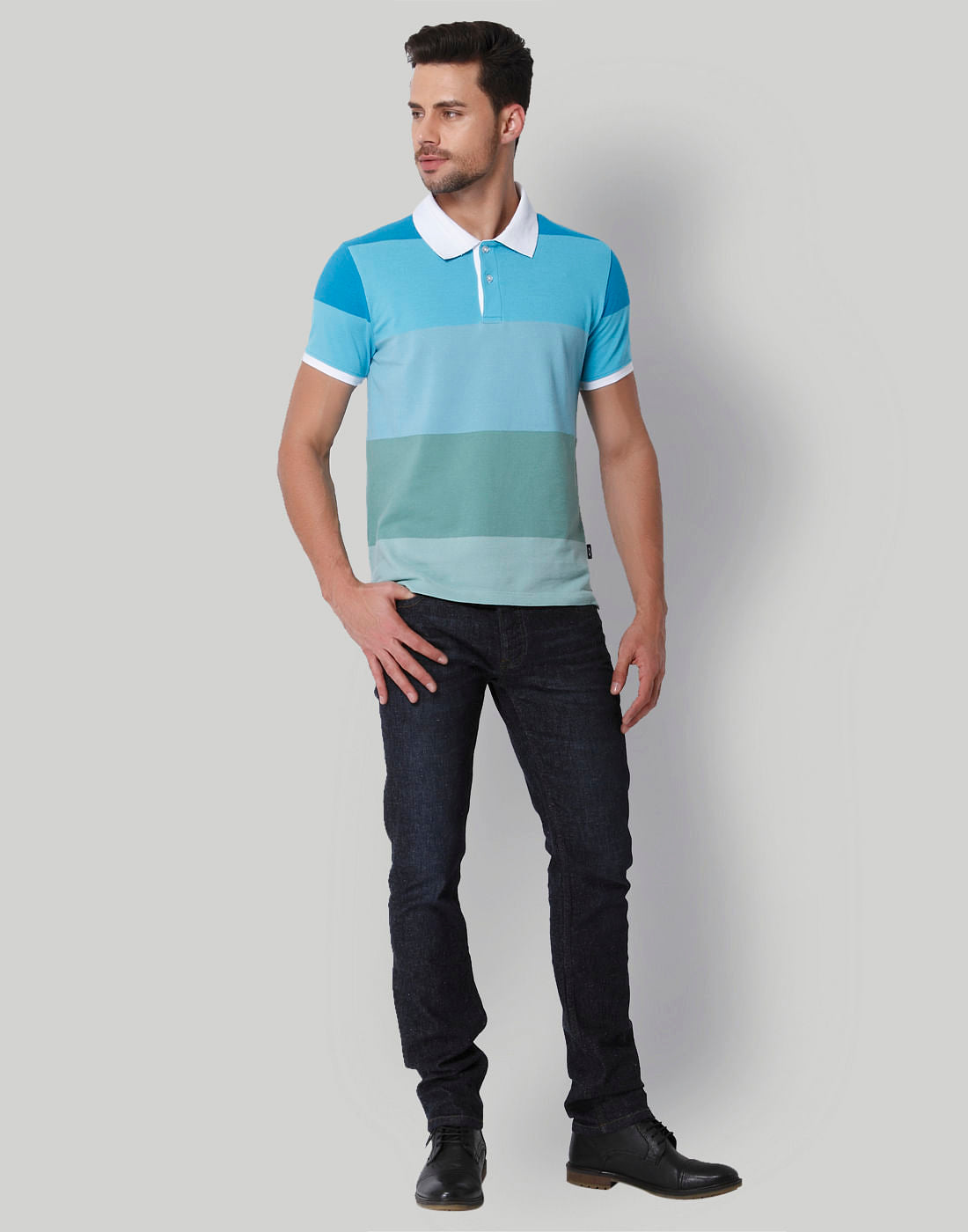 Turquoise Colour Blocked Polo T-Shirt