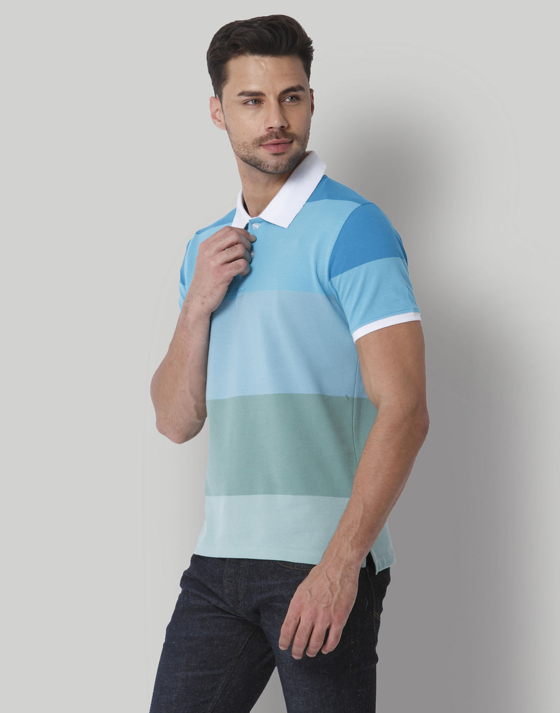 Turquoise Colour Blocked Polo T-Shirt