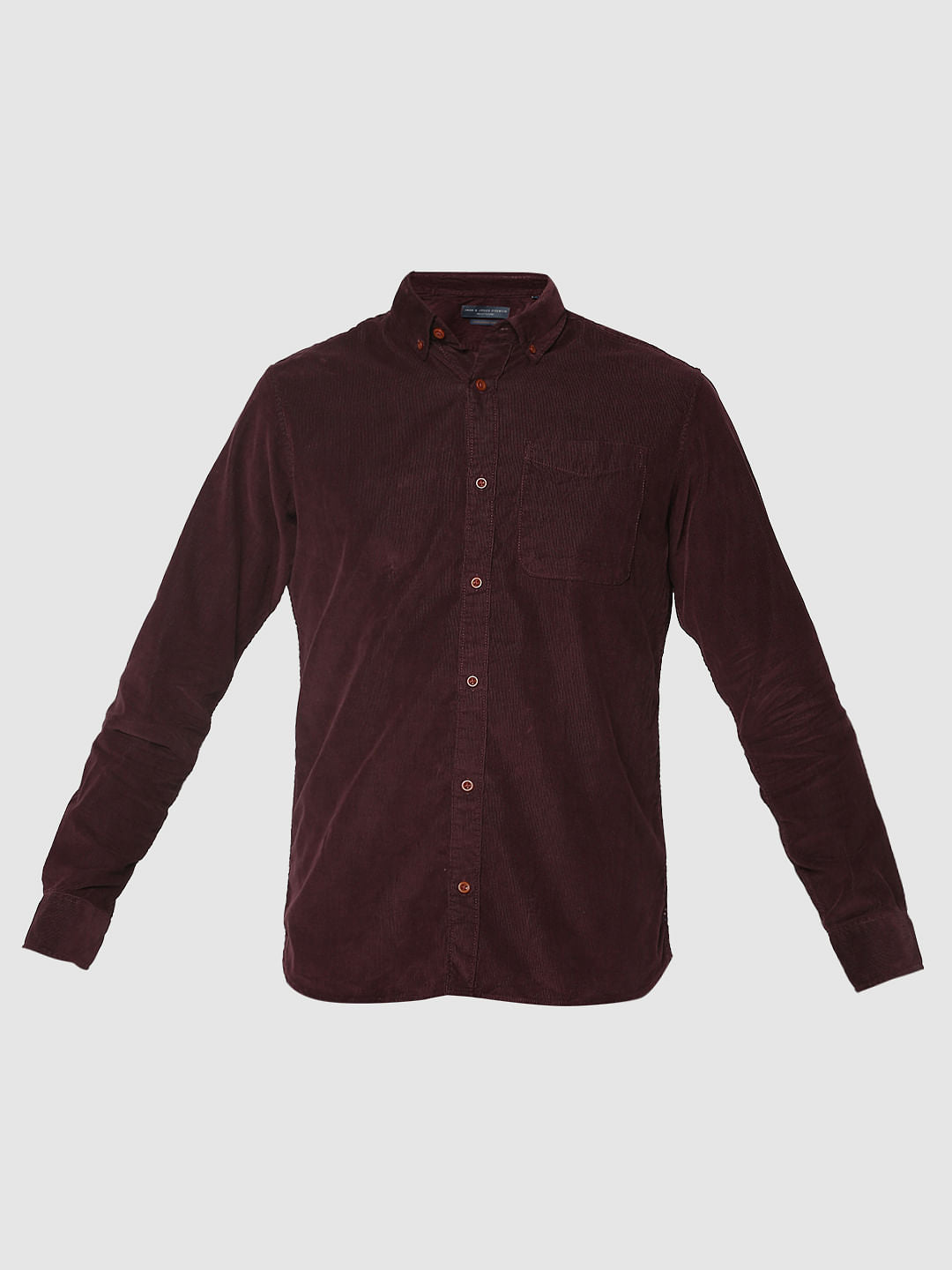 Maroon One Pocket Corduroy Full Sleeves Shirt