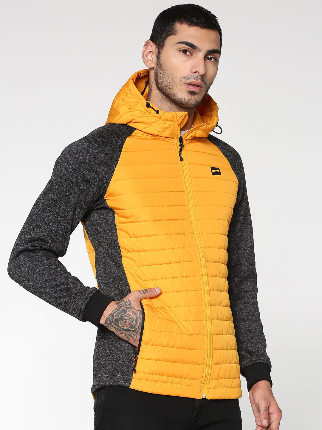 Colour Blocked Hooded Bomber Jacket