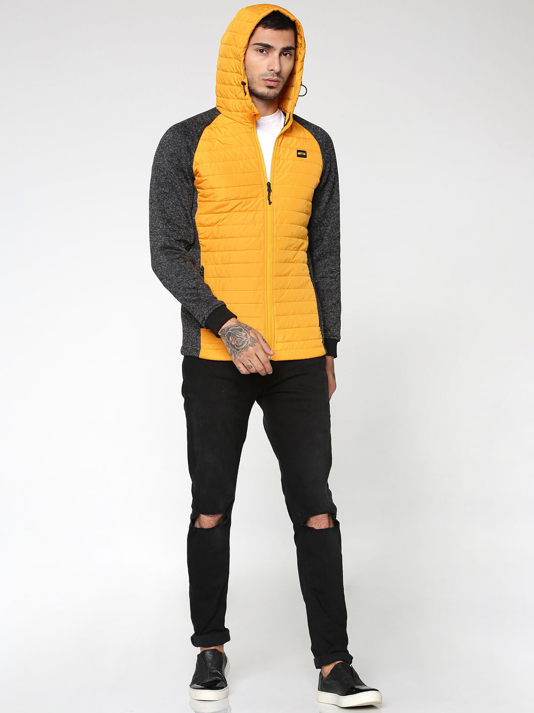 Colour Blocked Hooded Bomber Jacket