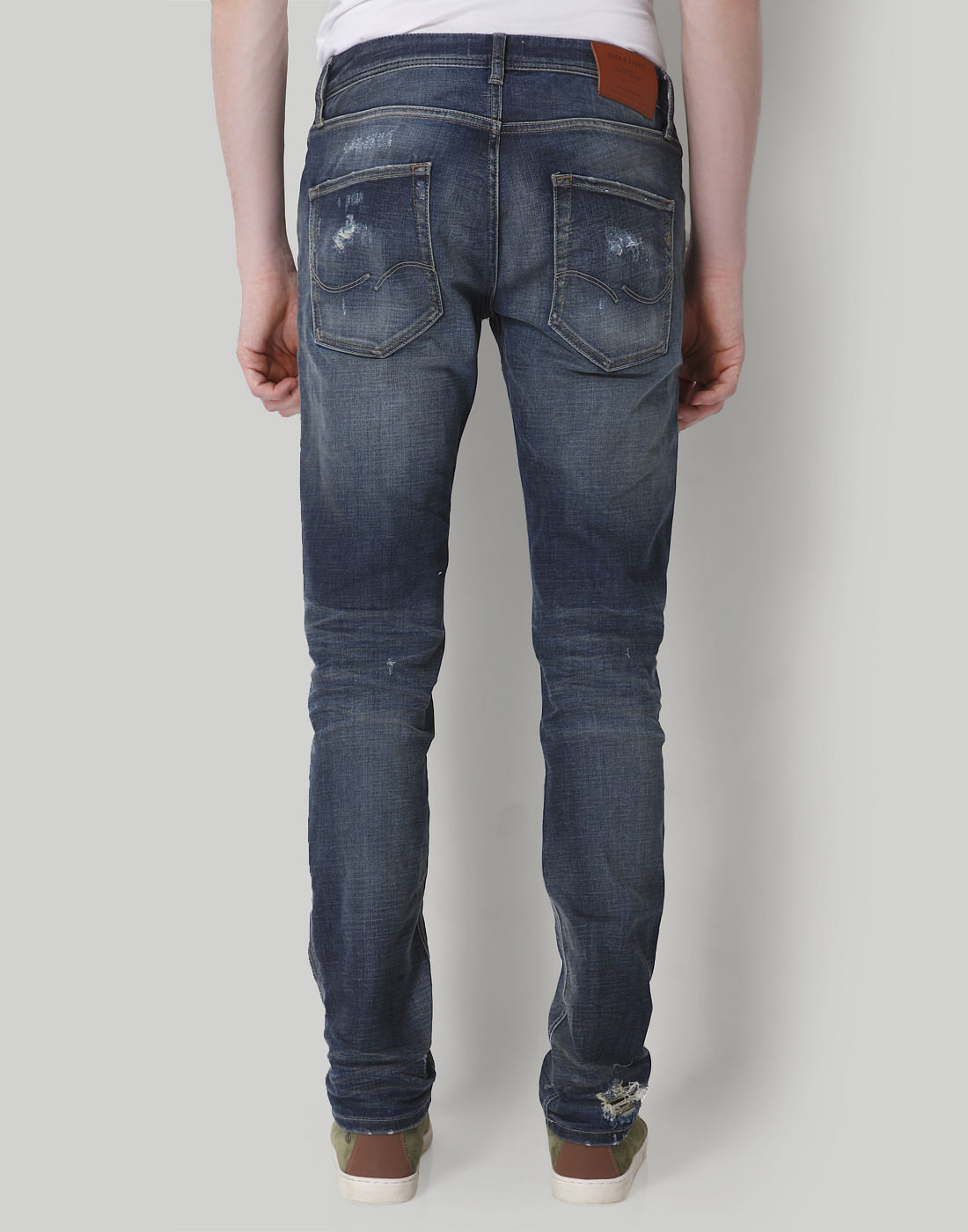 Blue Distressed Low Rise Slim Fit Jeans