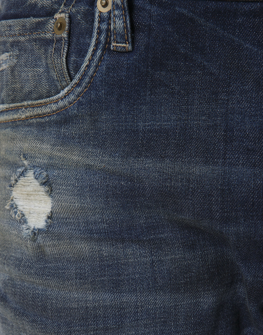 Blue Distressed Low Rise Slim Fit Jeans