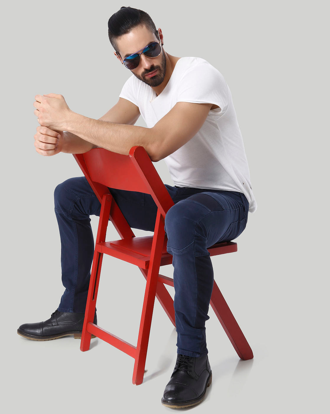 Dark Bluelow Rise Slim Fit Biker Jeans