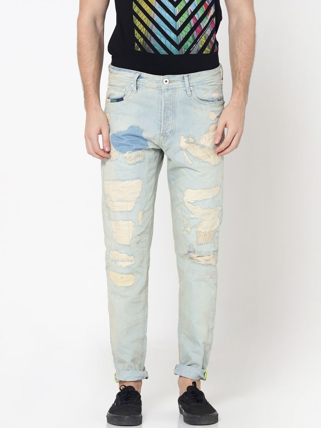 Light Blue Heavy Distressed Erik Anti -Fit Jeans