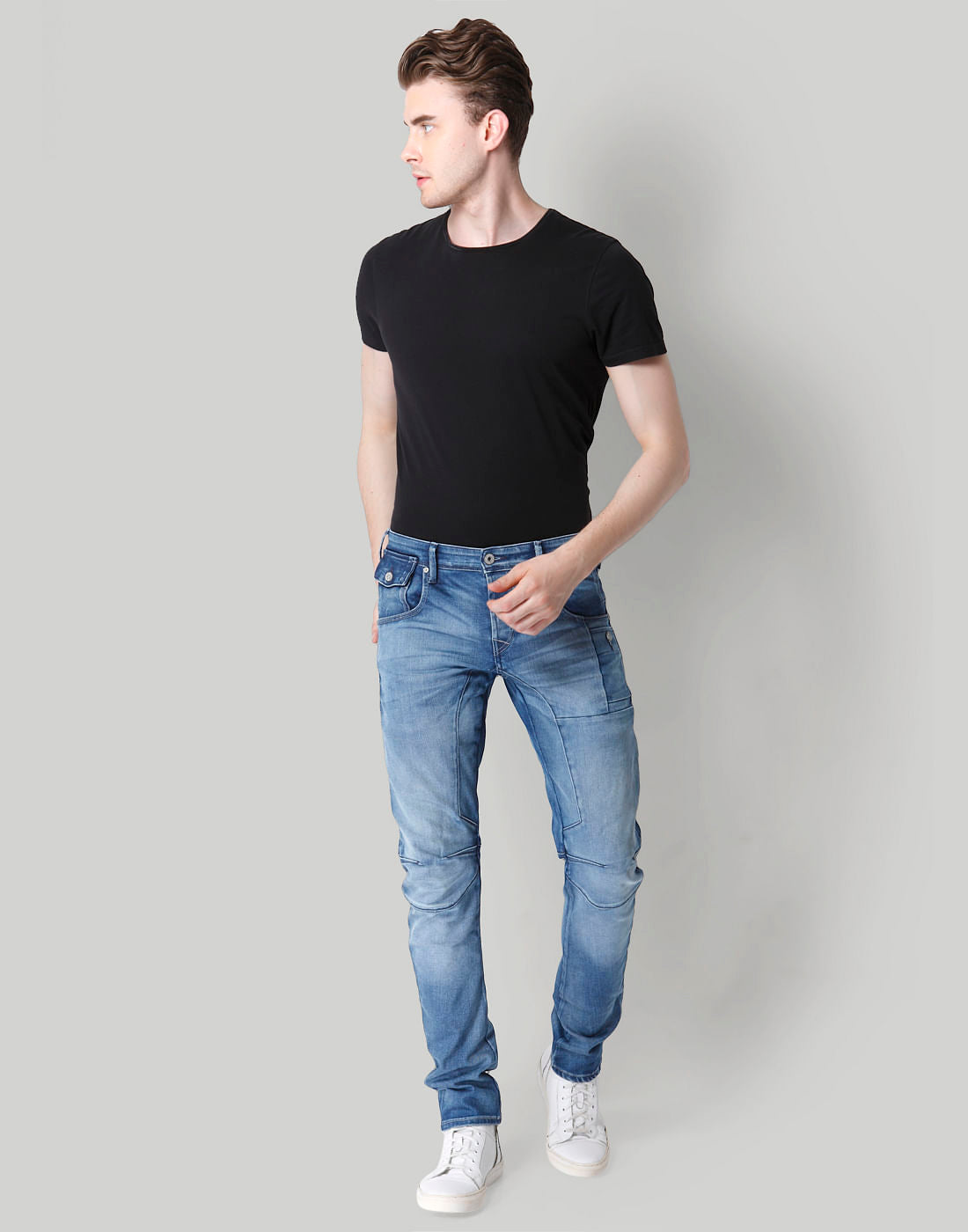 Light Blue Mid Rise Tapered Fit Jeans