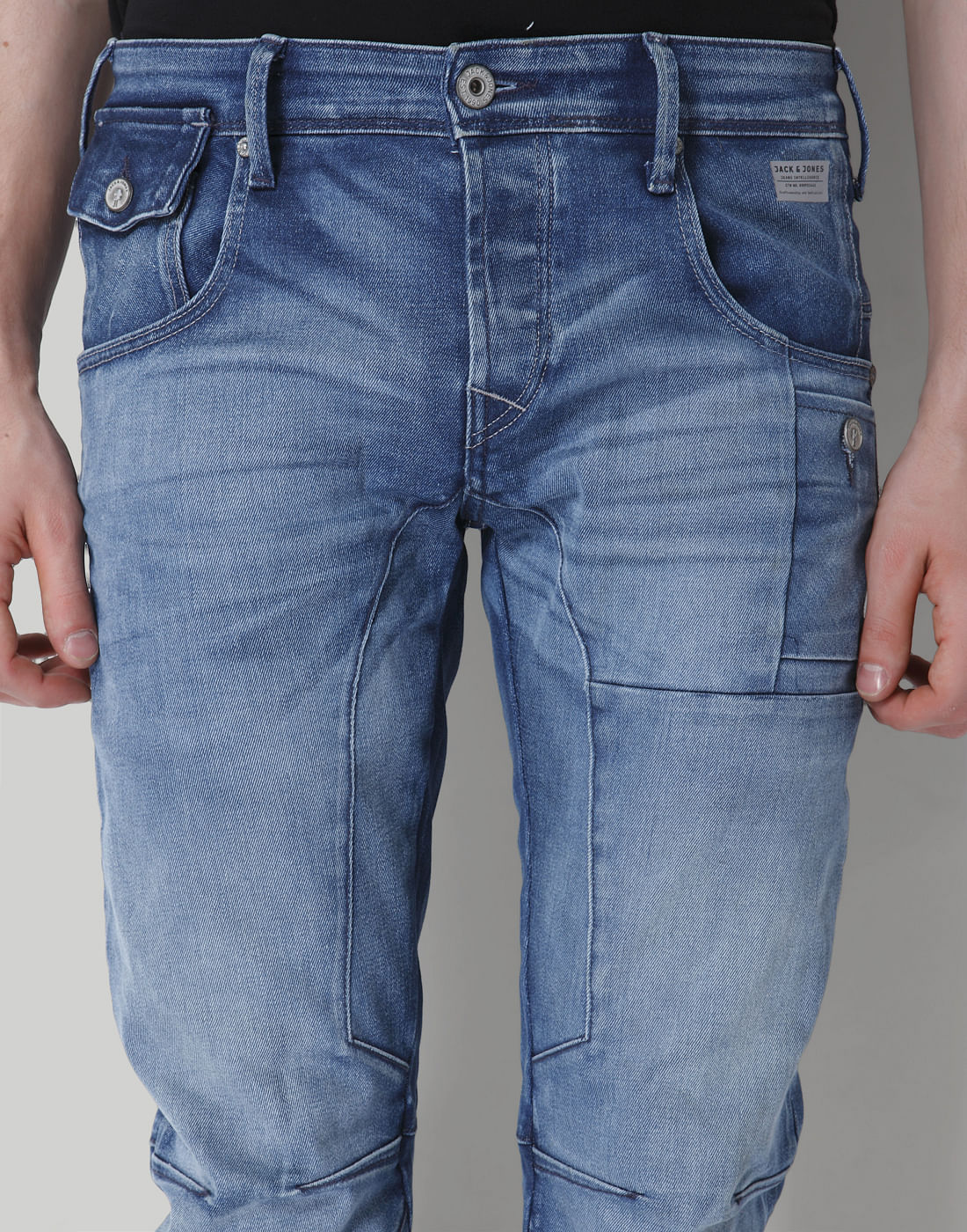 Light Blue Mid Rise Tapered Fit Jeans