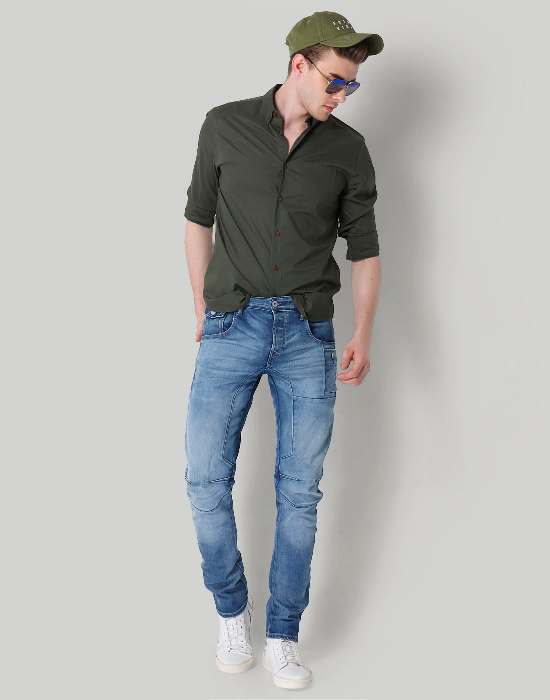 Light Blue Mid Rise Tapered Fit Jeans