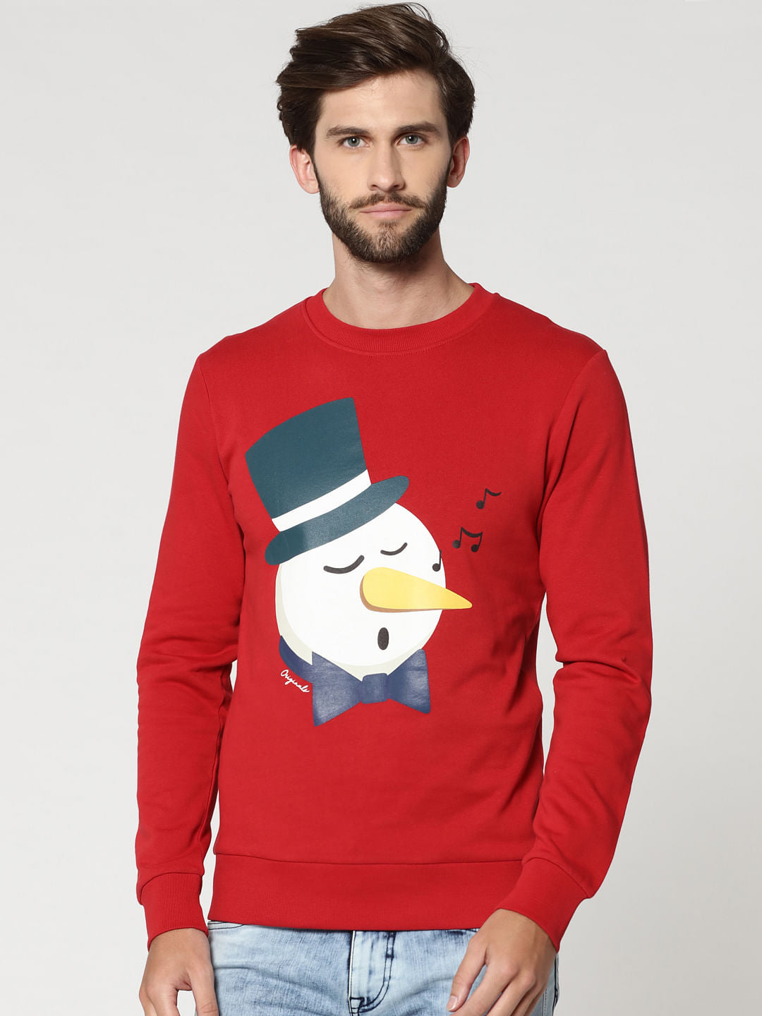 Red Snowman Print Crew Neck Sweatshirt