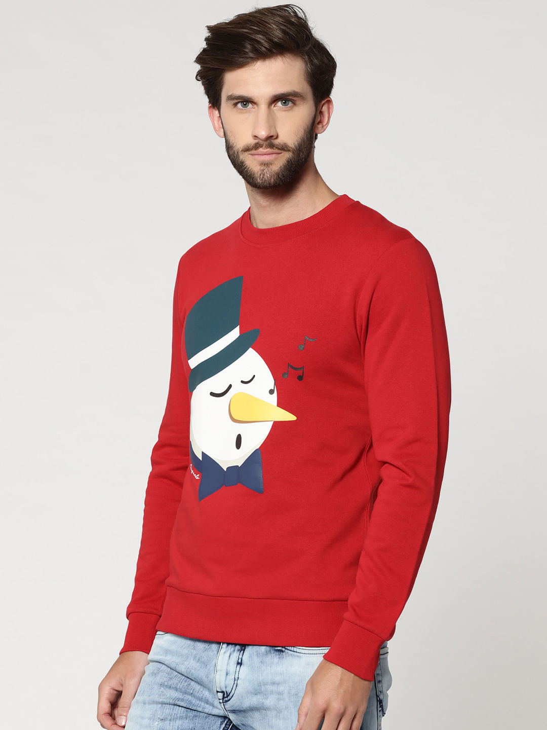 Red Snowman Print Crew Neck Sweatshirt