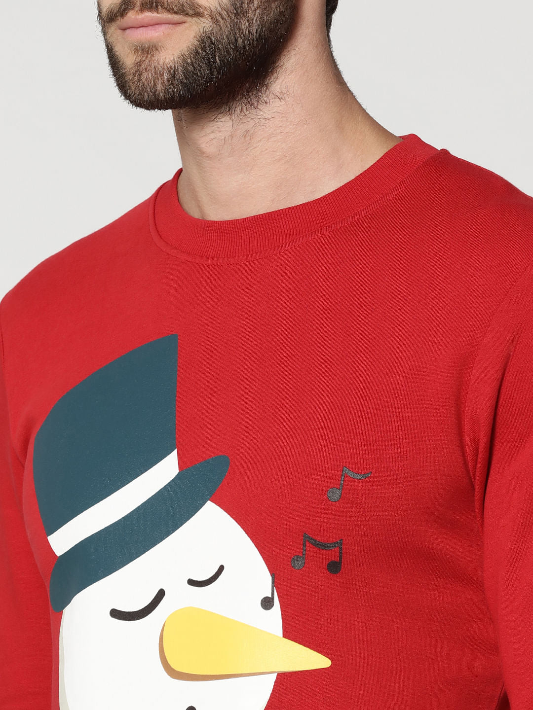Red Snowman Print Crew Neck Sweatshirt