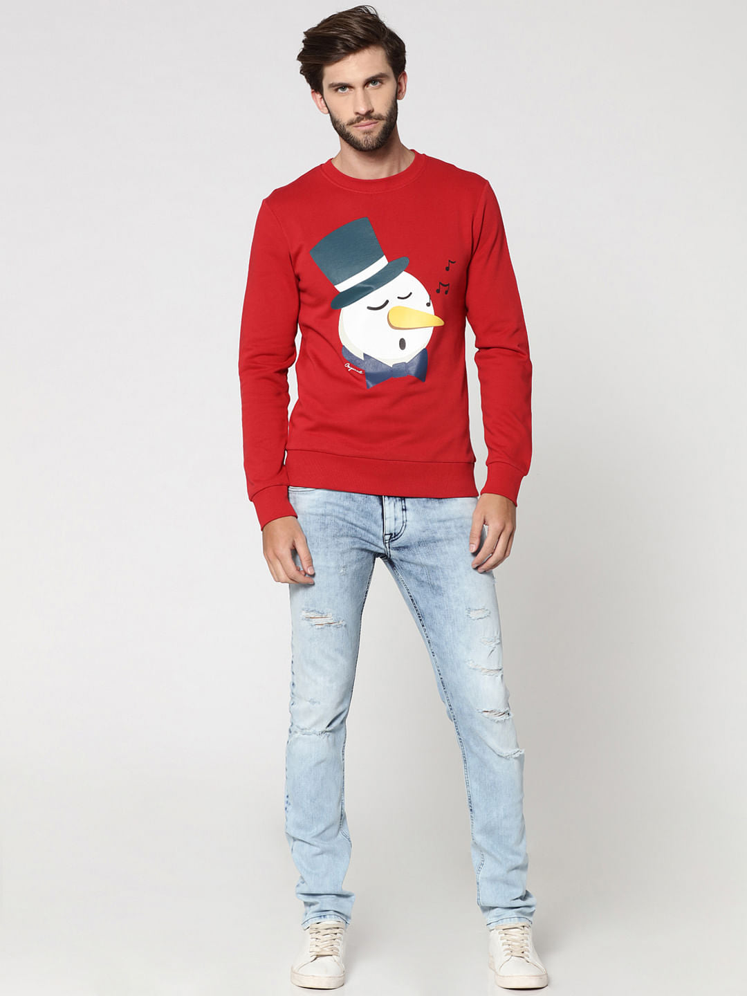 Red Snowman Print Crew Neck Sweatshirt