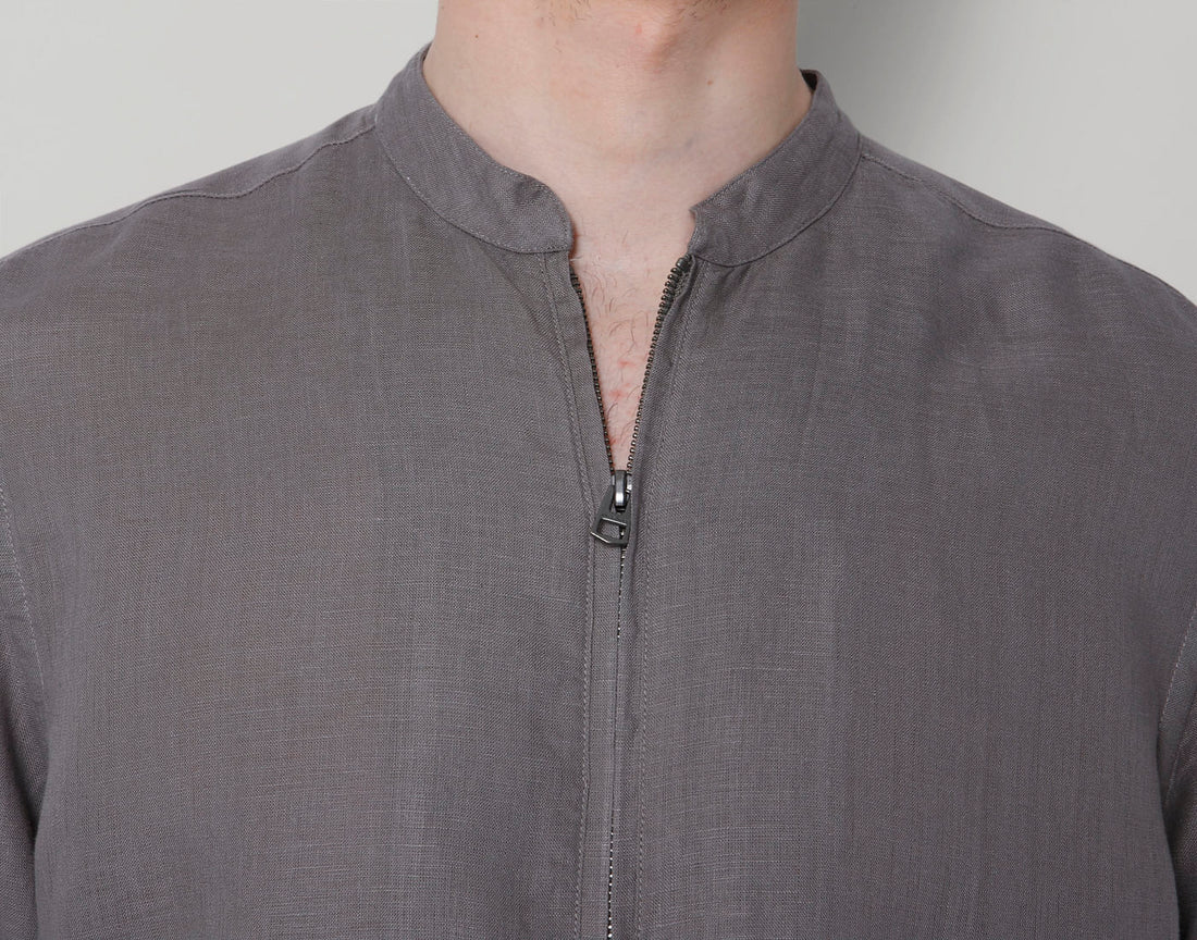 Grey Mandarin Collar Linen Shirt