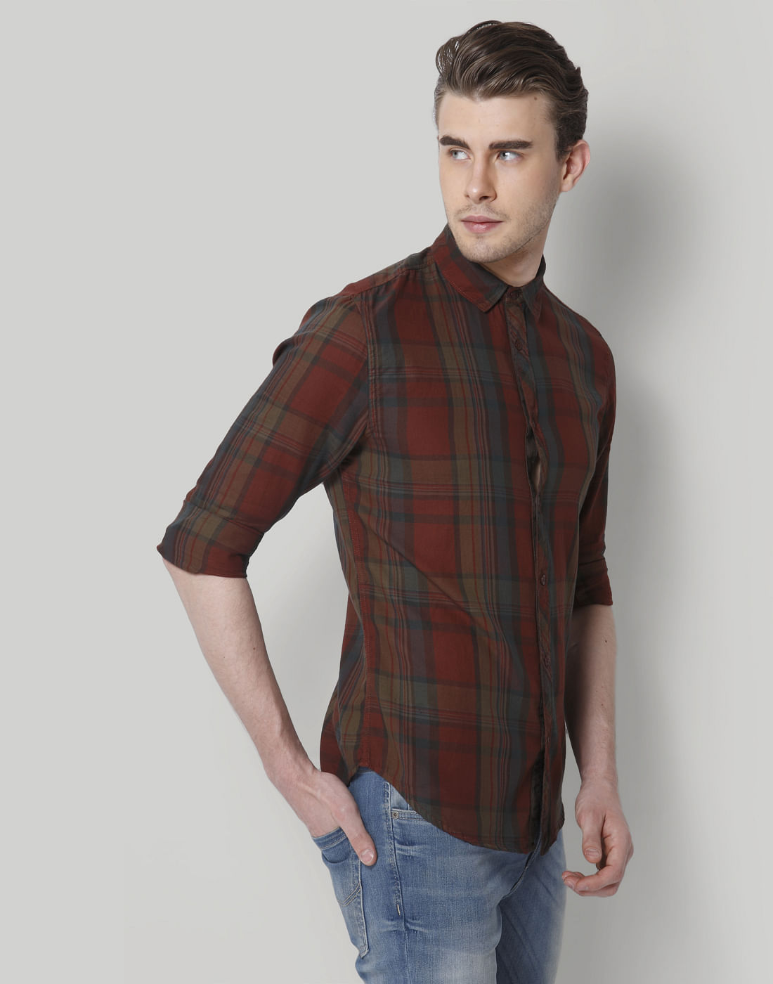 Red Check Slim Fit Shirt
