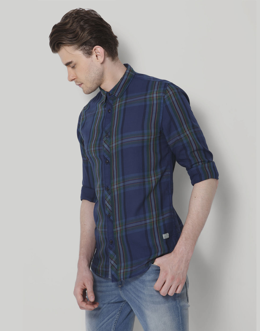 Blue & Green Check Slim Fit Shirt