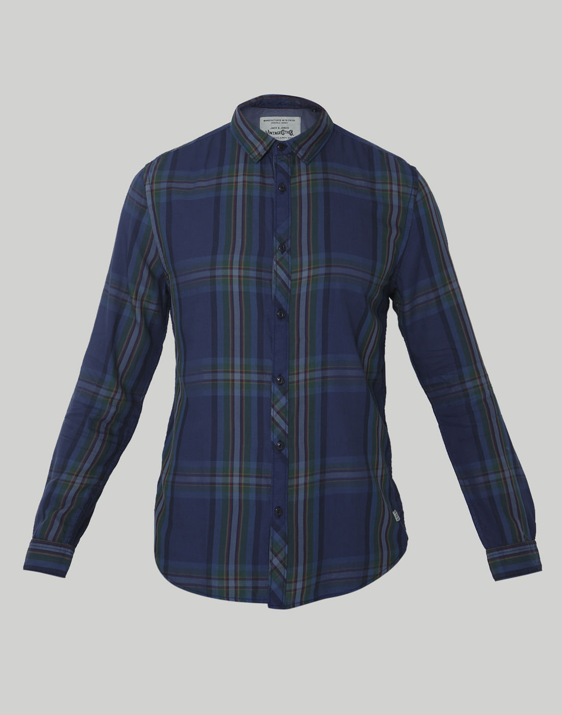 Blue & Green Check Slim Fit Shirt
