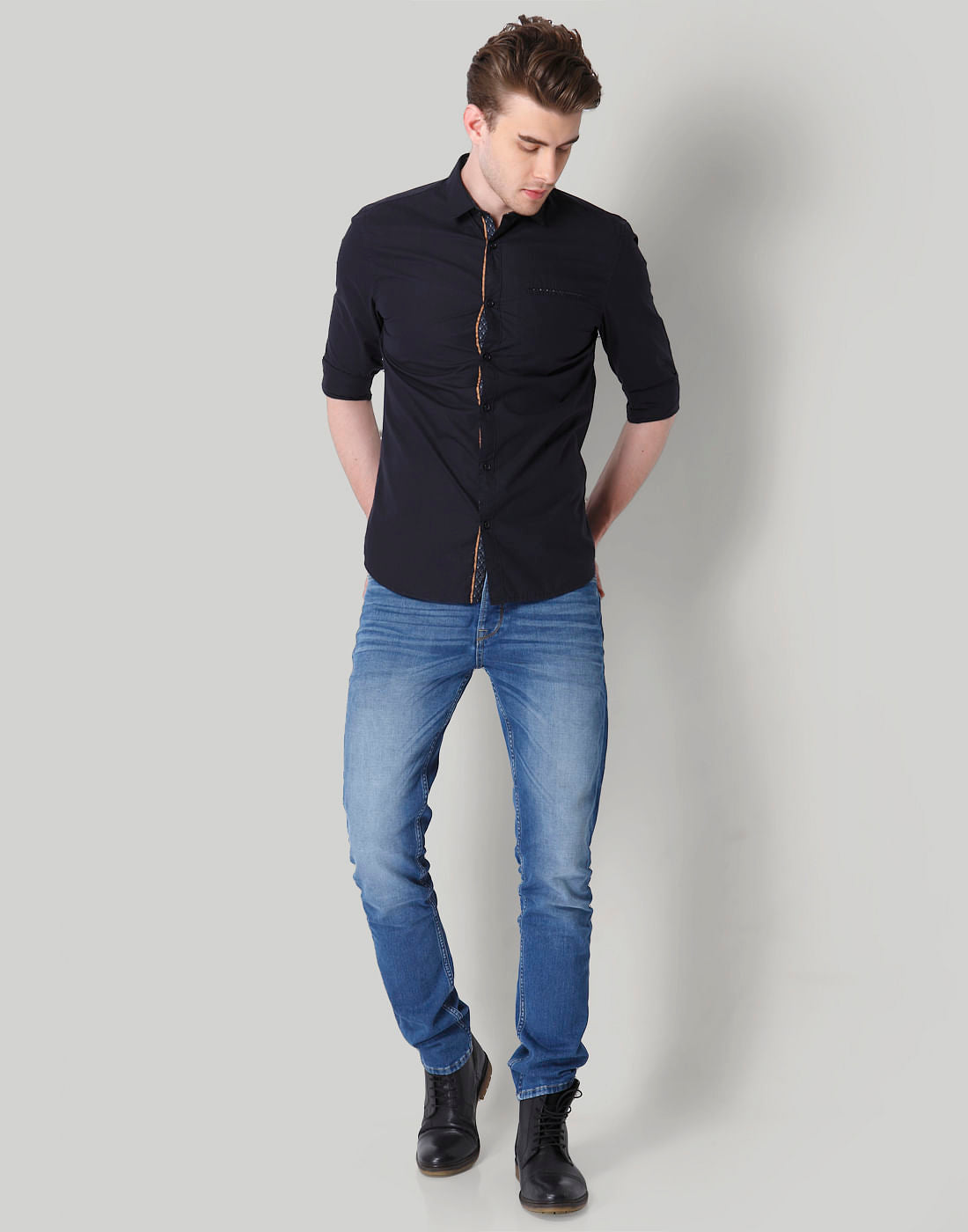 Black Contrast Piping Detail Shirt