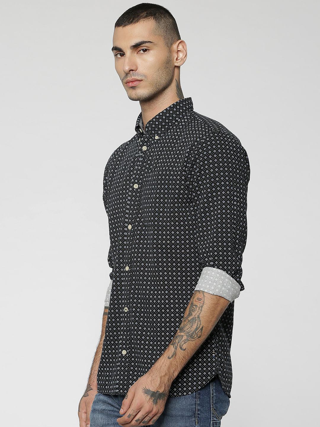 Black All Over Print Full Sleeves Shirt