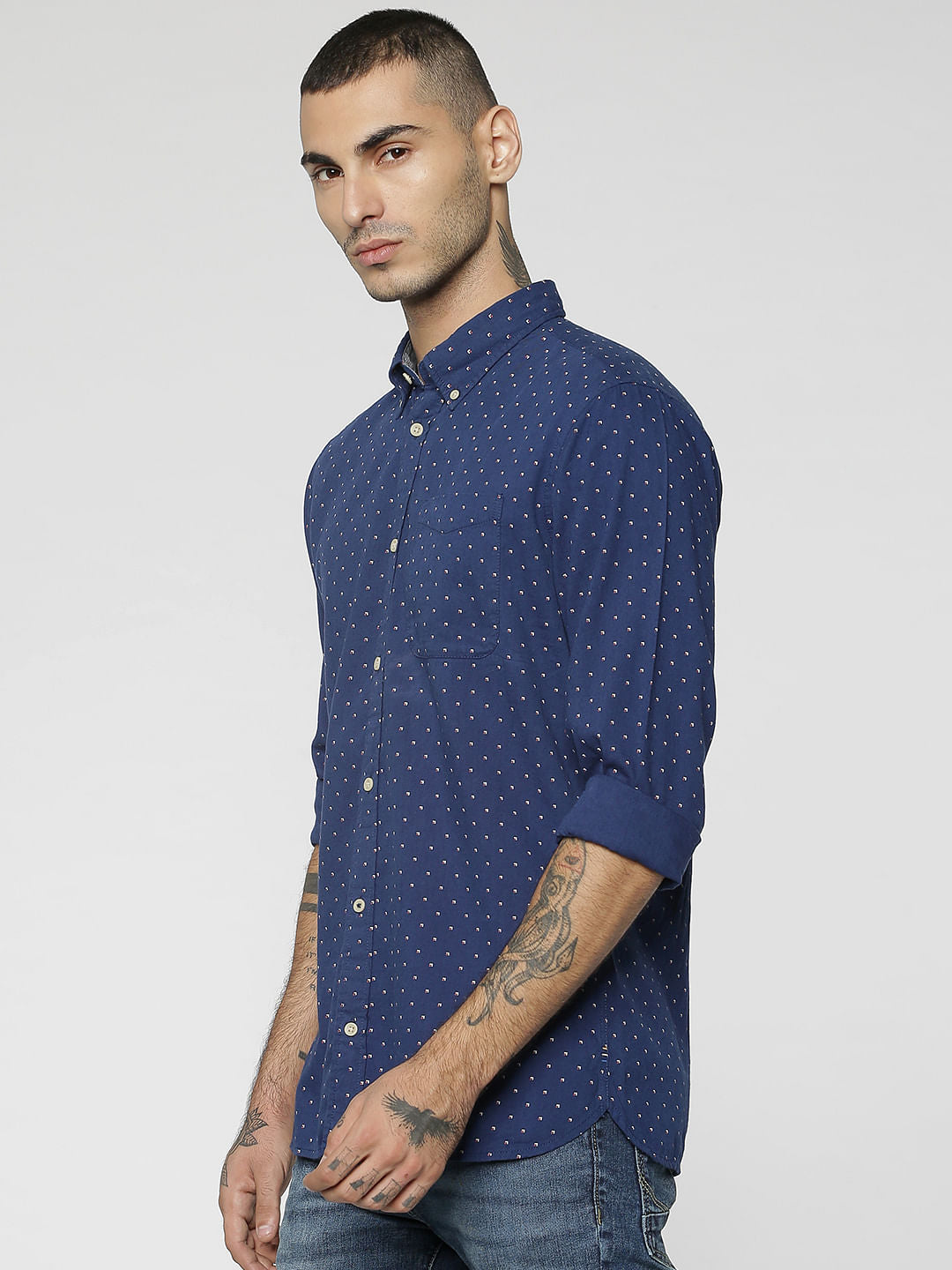 Blue All Over Print Full Sleeves Shirt