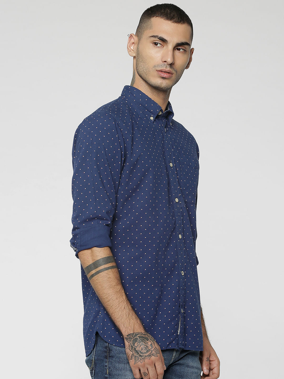 Blue All Over Print Full Sleeves Shirt