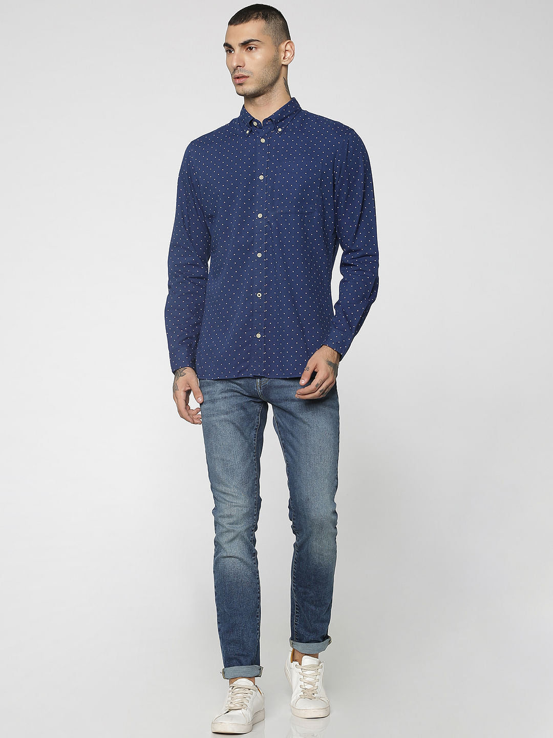 Blue All Over Print Full Sleeves Shirt