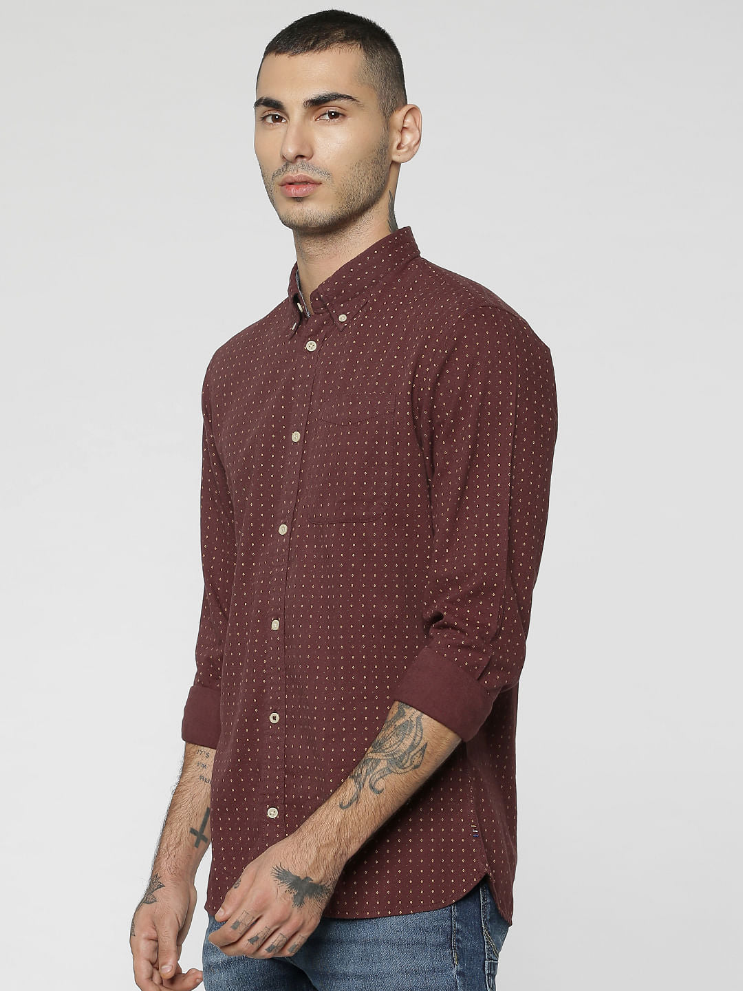 Brown All Over Print Full Sleeves Shirt