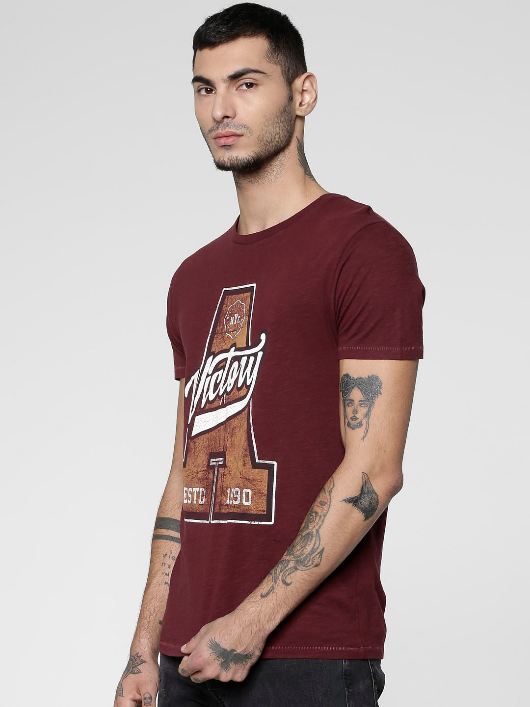 Red Text Print Crew Neck T-Shirt