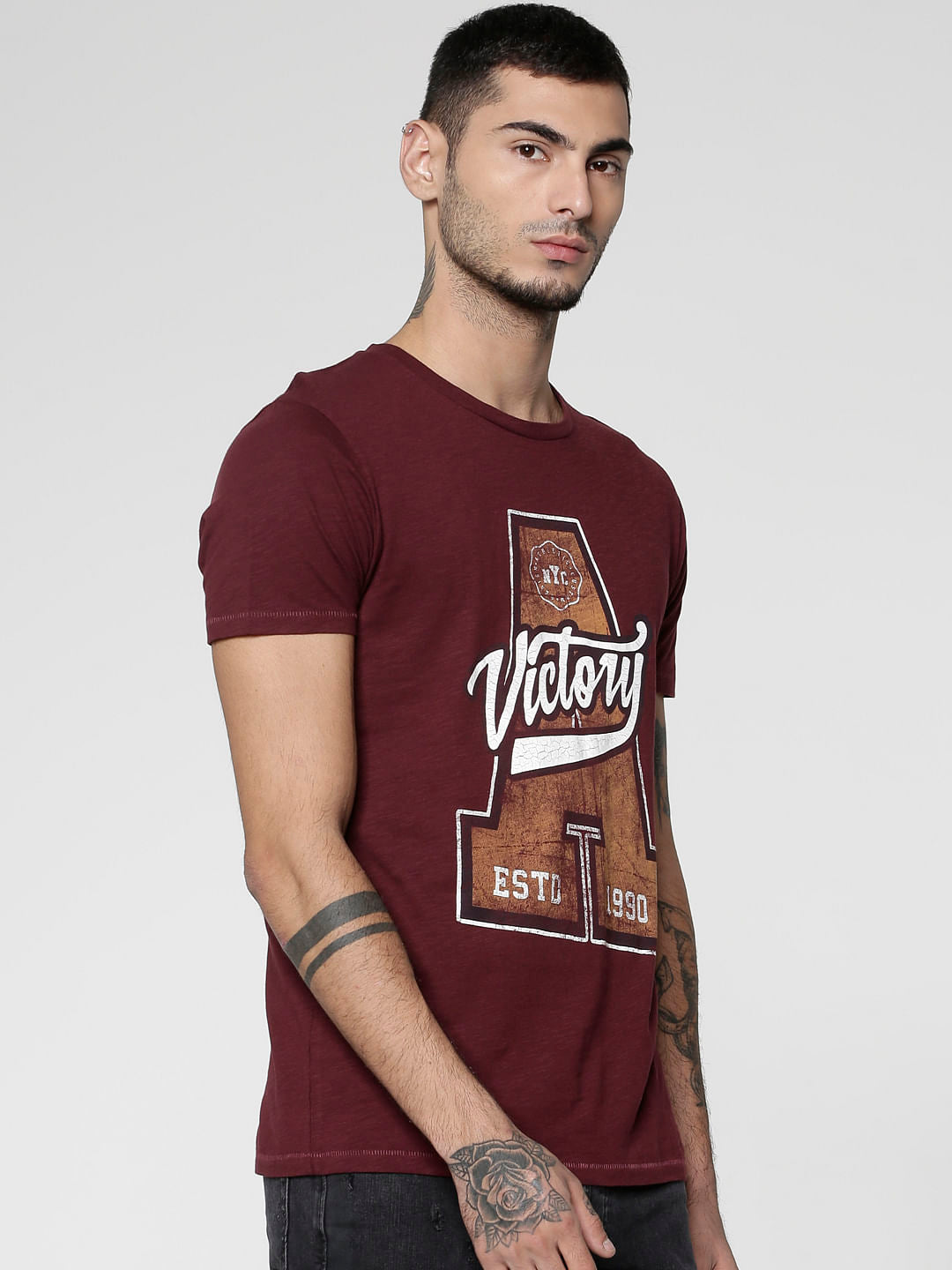 Red Text Print Crew Neck T-Shirt