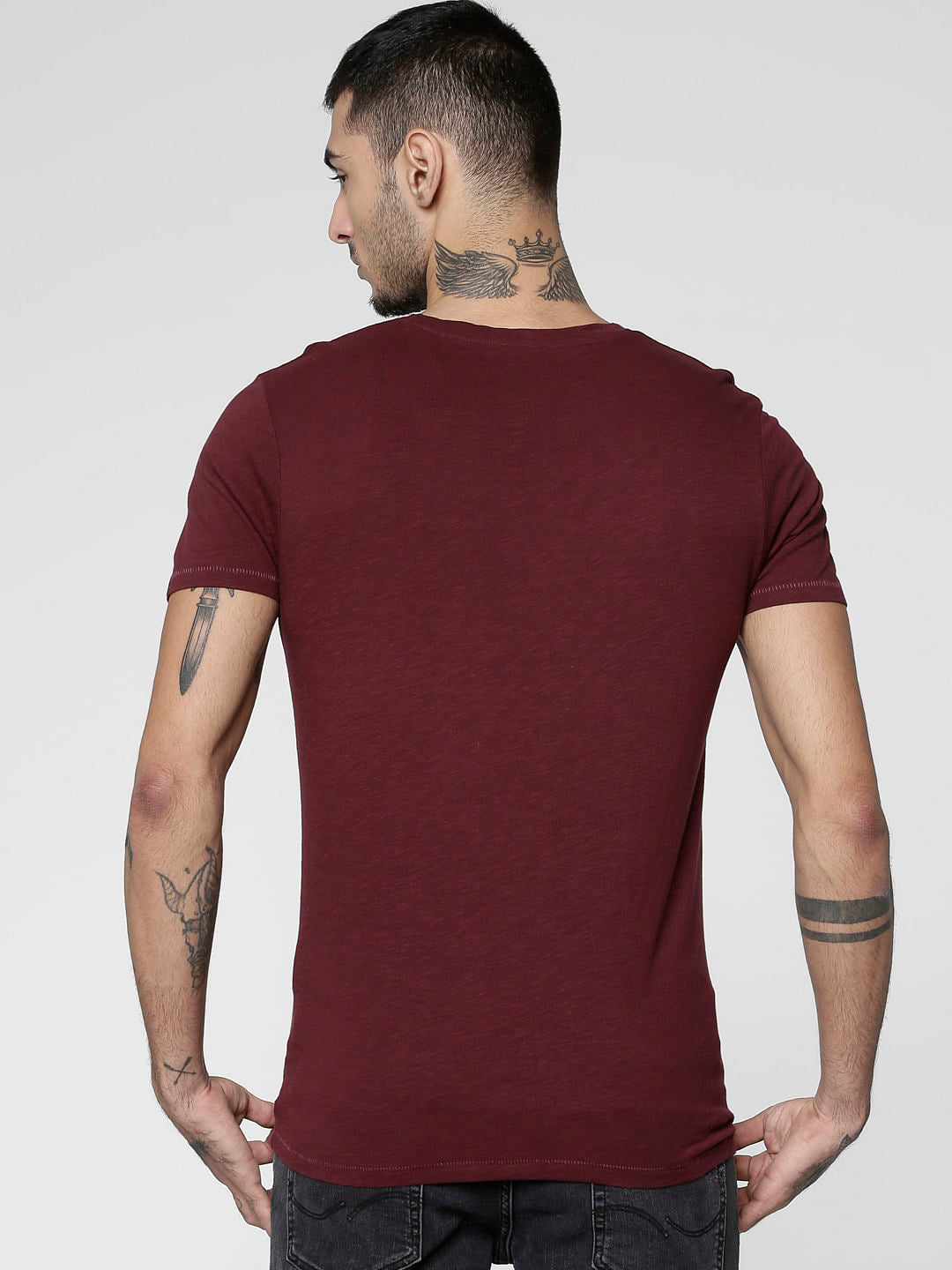 Red Text Print Crew Neck T-Shirt