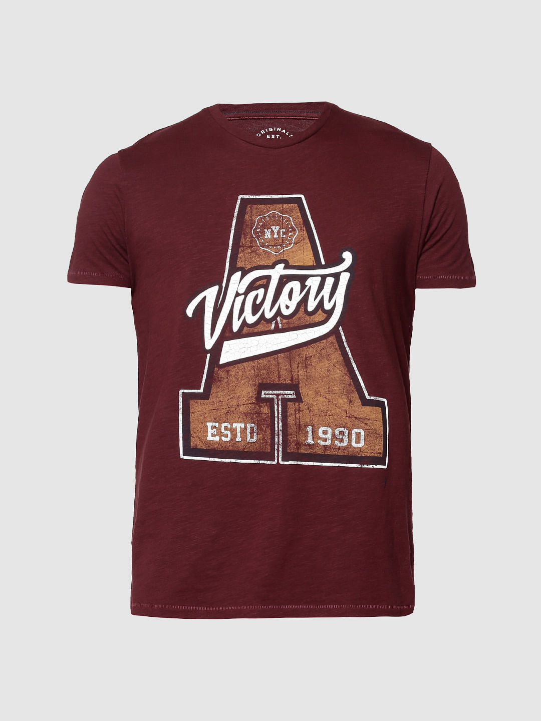 Red Text Print Crew Neck T-Shirt