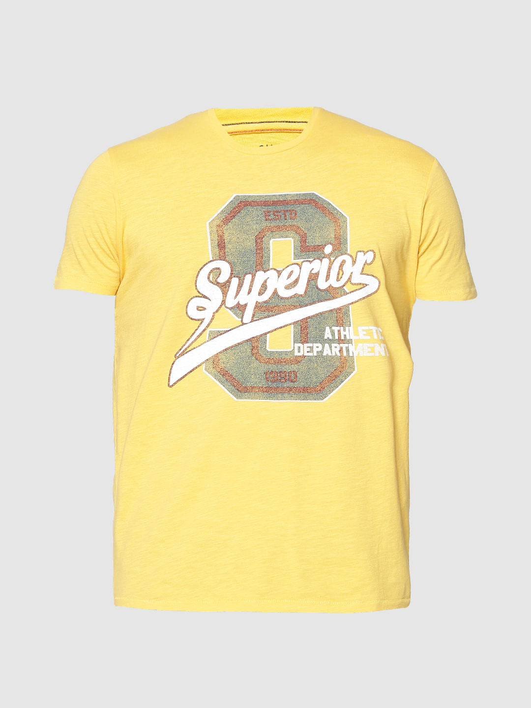Yellow Text Print Crew Neck T-Shirt