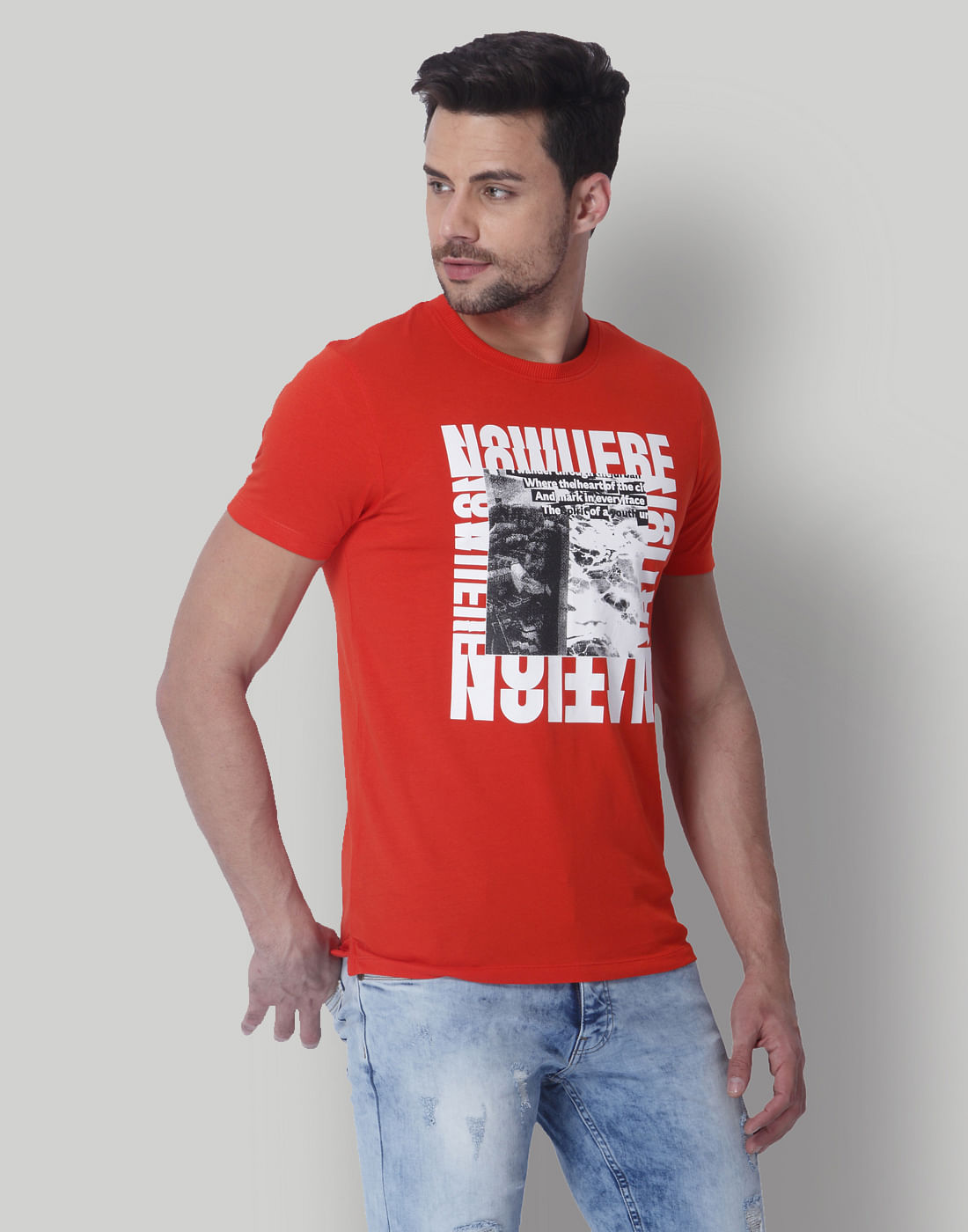 Bright Red Graphic Print Crew Neck T-Shirt