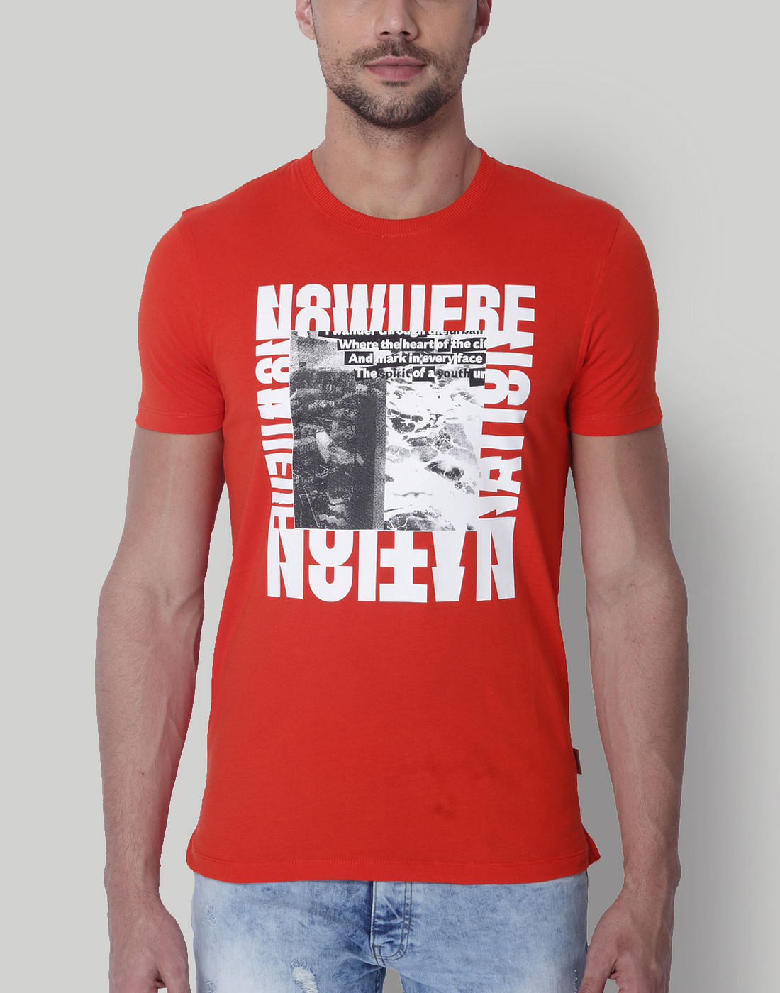 Bright Red Graphic Print Crew Neck T-Shirt