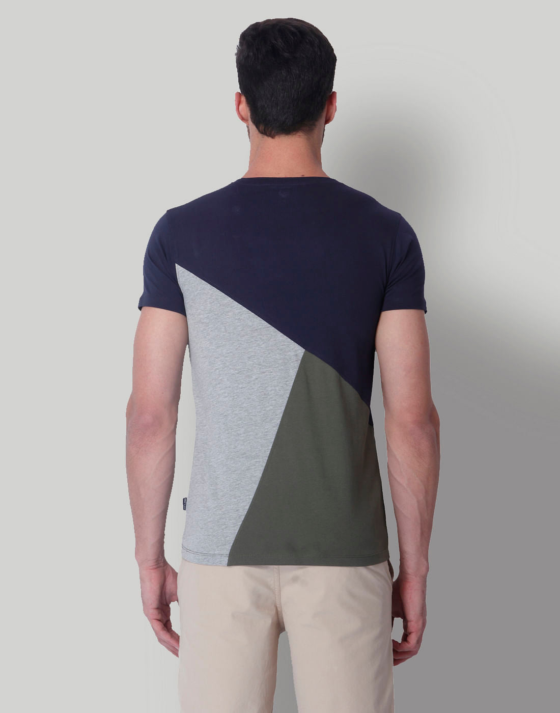 Blue Colour Blocked Crew Neck T-Shirt
