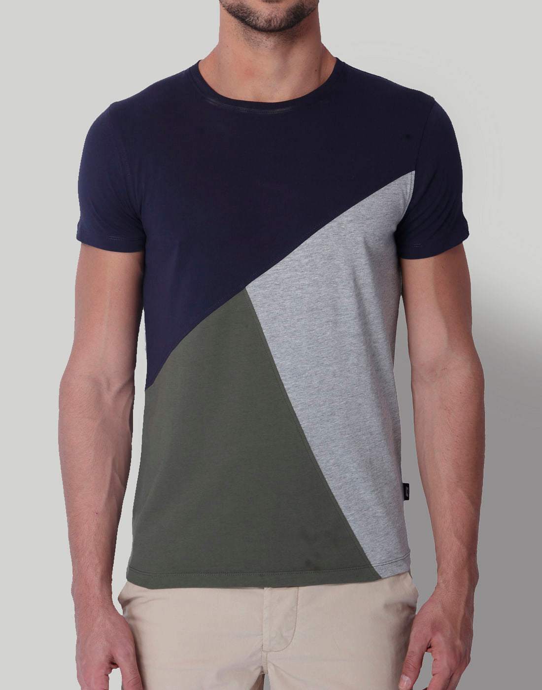 Blue Colour Blocked Crew Neck T-Shirt