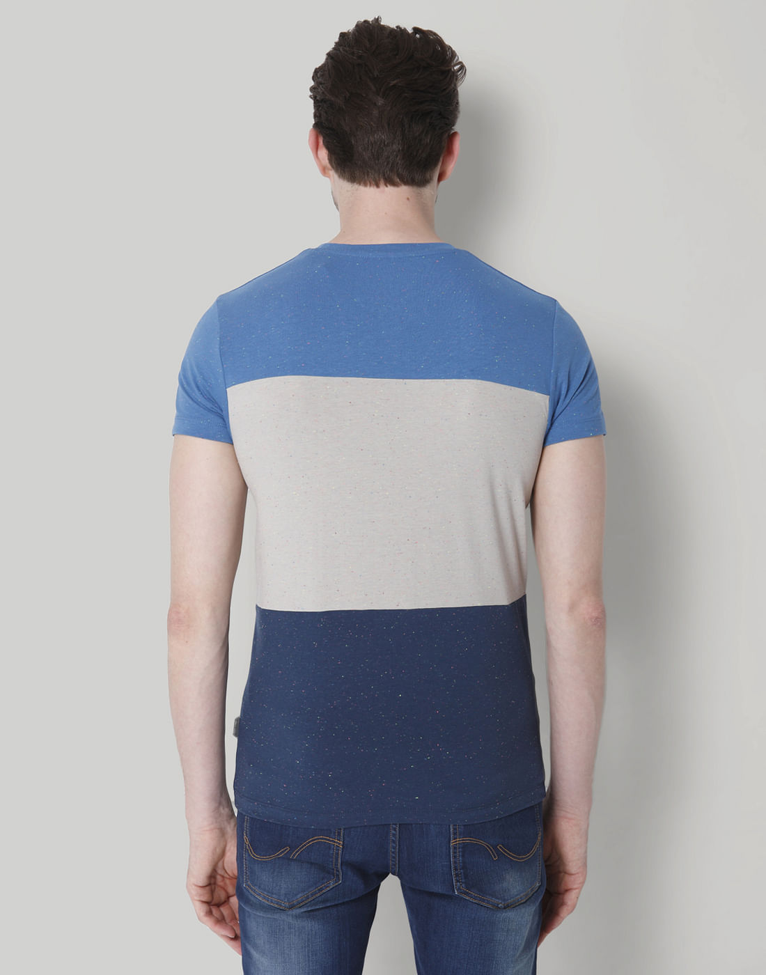 Blue Colour Blocked Crew Neck T-Shirt