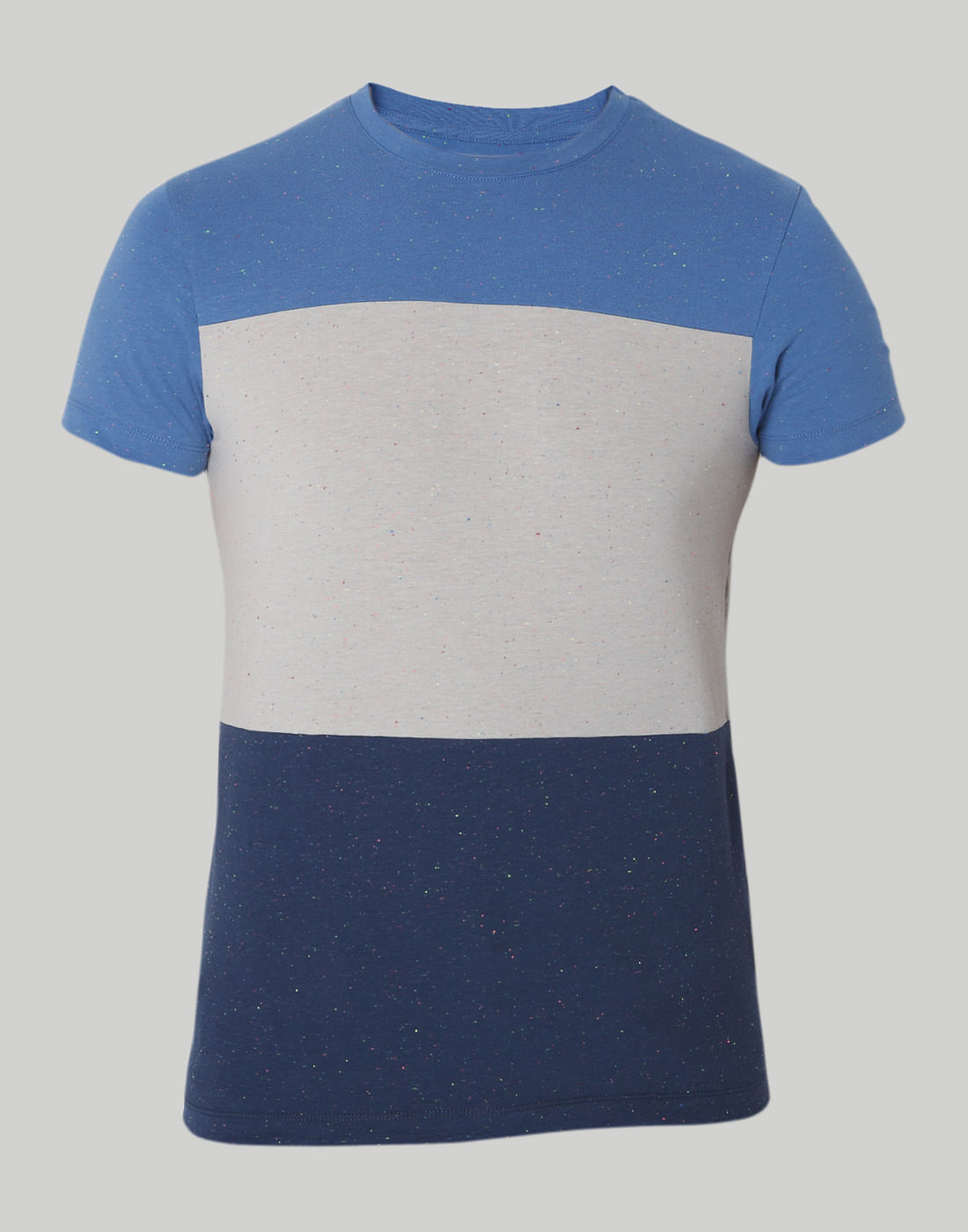 Blue Colour Blocked Crew Neck T-Shirt