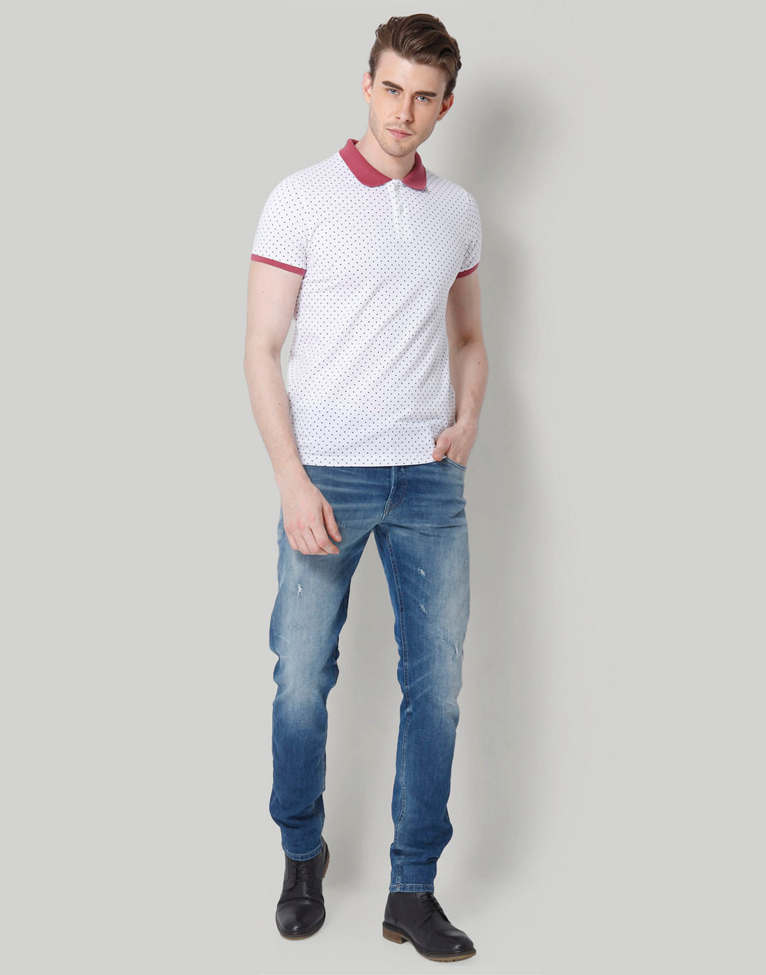 White Dotted Polo T-Shirt