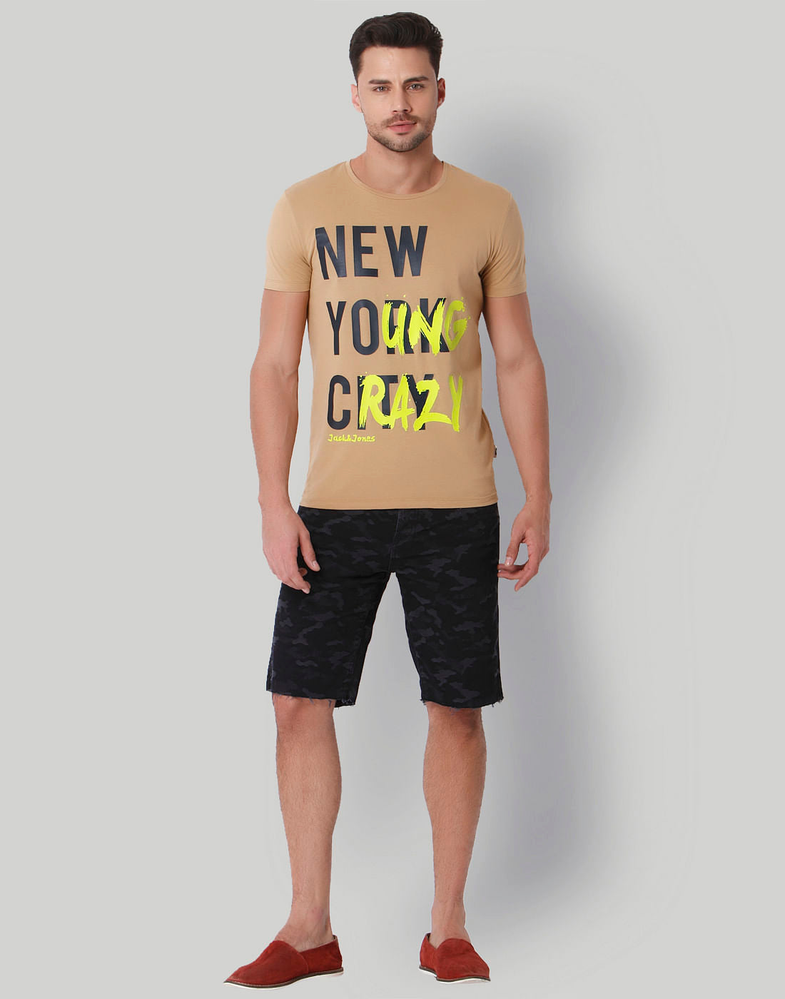 Cream Text Print Crew Neck T-Shirt