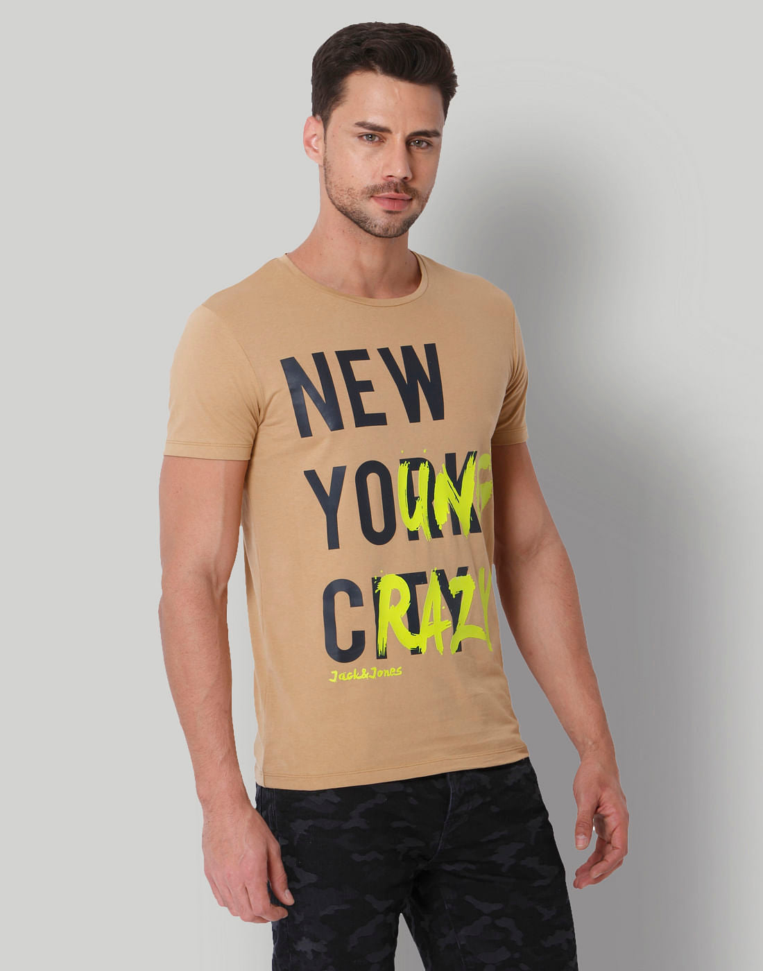 Cream Text Print Crew Neck T-Shirt