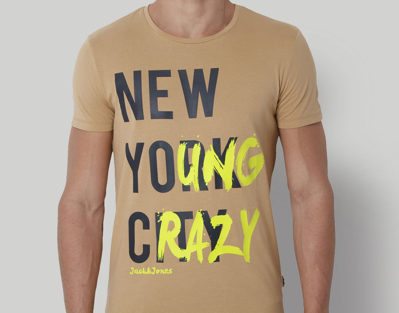 Cream Text Print Crew Neck T-Shirt