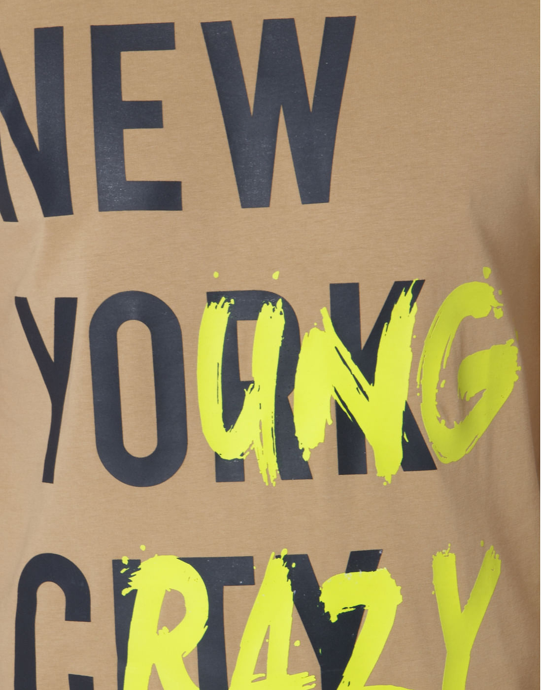 Cream Text Print Crew Neck T-Shirt